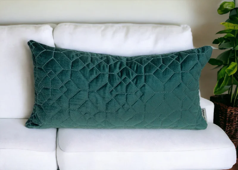 Comfort level of buckwheat pillows-Teal Quilted Velvet Geo Lumbar Decorative Pillow