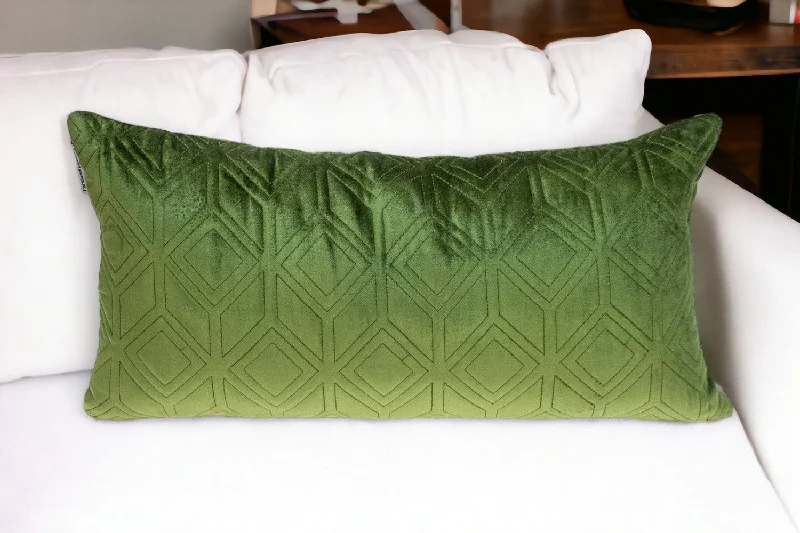 How pillows ease shoulder fatigue-Tufted Diamonds Olive Velvet Lumbar Accent Pillow