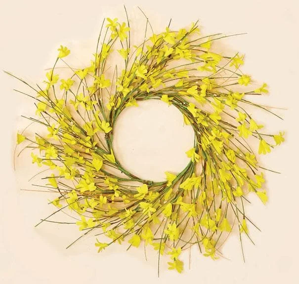 carpet for a streamlined and cohesive look-Yellow Forsythia Spring Wreath 16" Diameter