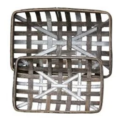 carpet for a warm and inviting first impression-Gray Wash Rectangle Tobacco Baskets w/Metal Strips - Set of 2