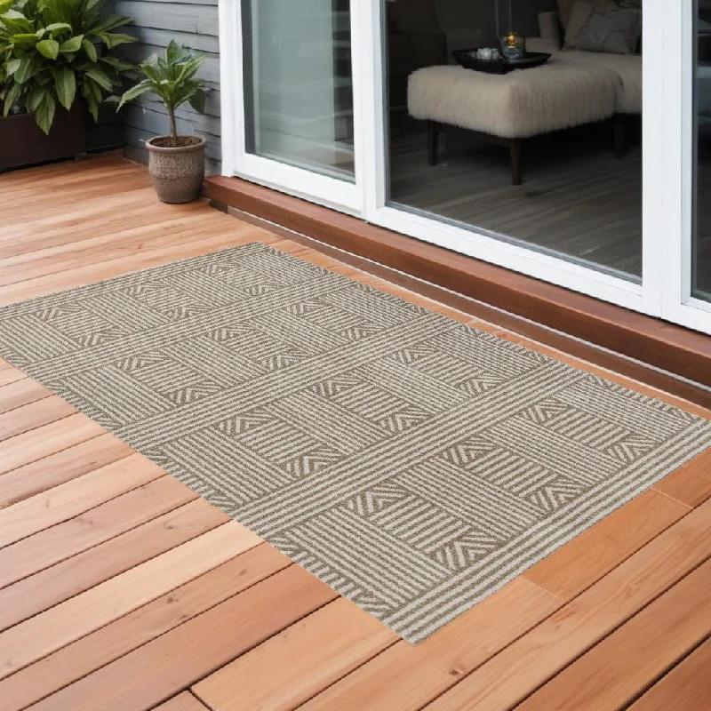 carpet for creating warmth and comfort-2' X 3' Geometric Indoor Outdoor Area Rug - Beige