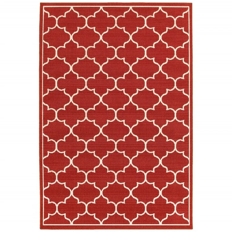 carpet for hallway decoration-2' X 3' Indoor / Outdoor Area Rug - Red / Ivory