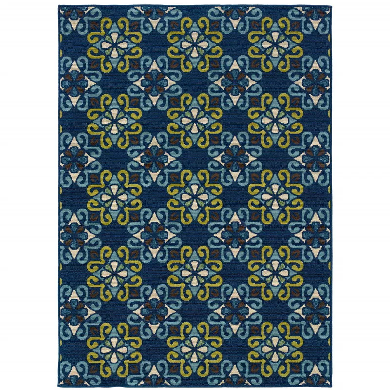 carpet with soothing neutral shades-2' X 4' Floral Stain Resistant Outdoor / Indoor Area Rug - Blue / Green