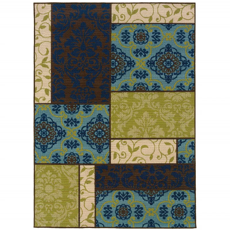 carpet for sophisticated room designs-2' X 4' Geometric Stain Resistant Indoor / Outdoor Area Rug - Brown