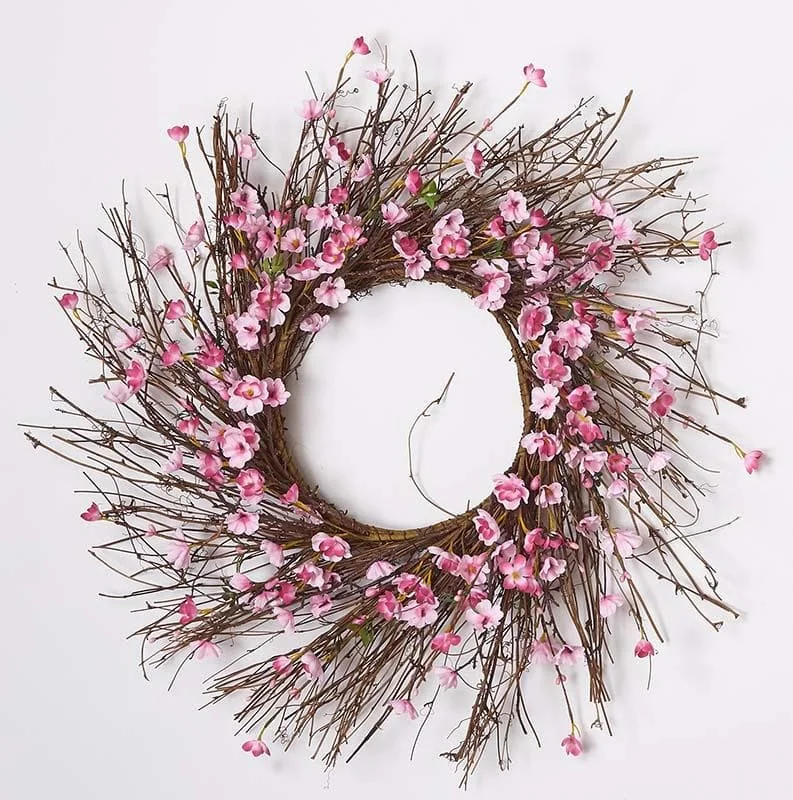 carpet for modern and minimal aesthetics-Spectacular 22" Cherry Blossom Wreath on Natural Twig Base