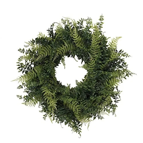 carpet for adding a pop of color-24" Artificial Buckler Green Fern and Grass Wreath