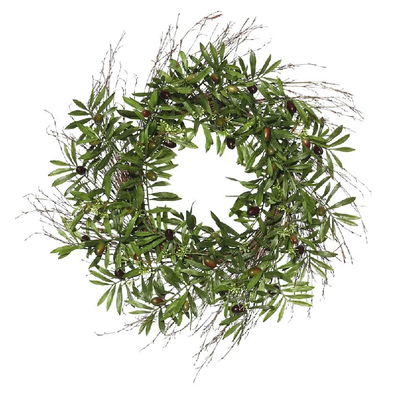 carpet with trendy modern aesthetics-24" Artificial Green Olive Leaf Wreath.