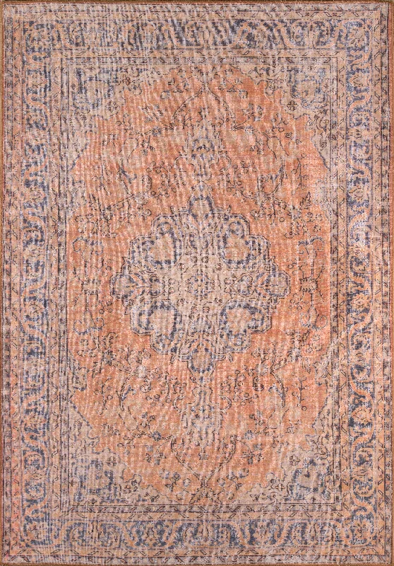 carpet for a balanced and harmonious setting-Afshar Traditional Copper Light Blue Medallion Rug