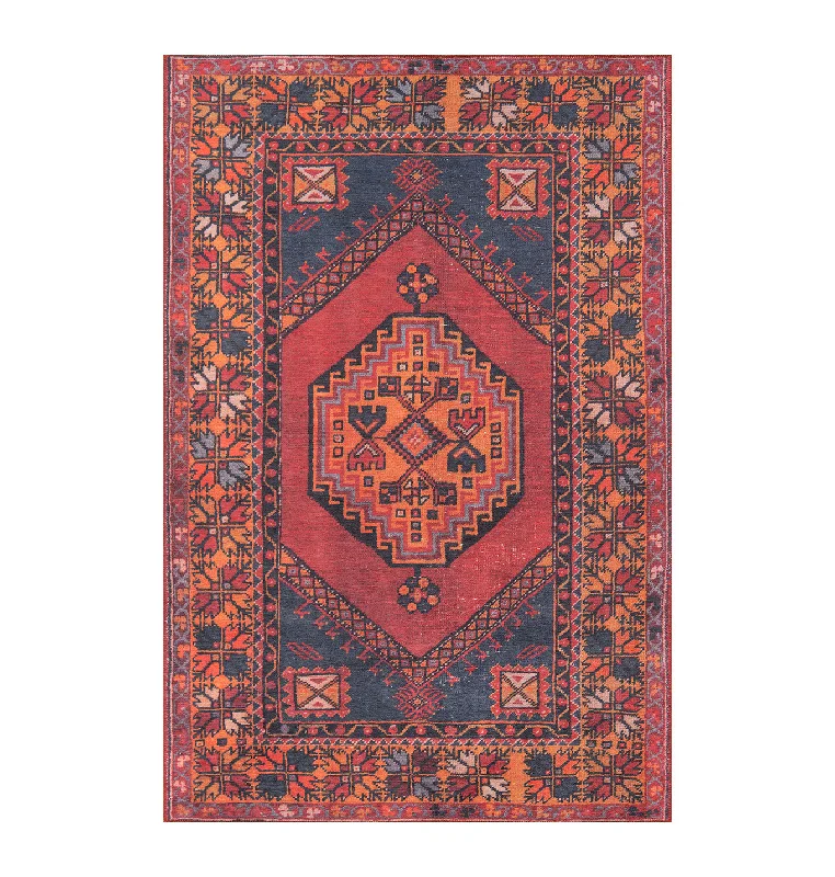 carpet with high-traffic durability-Afshar Traditional Diamond Red Medallion Rug