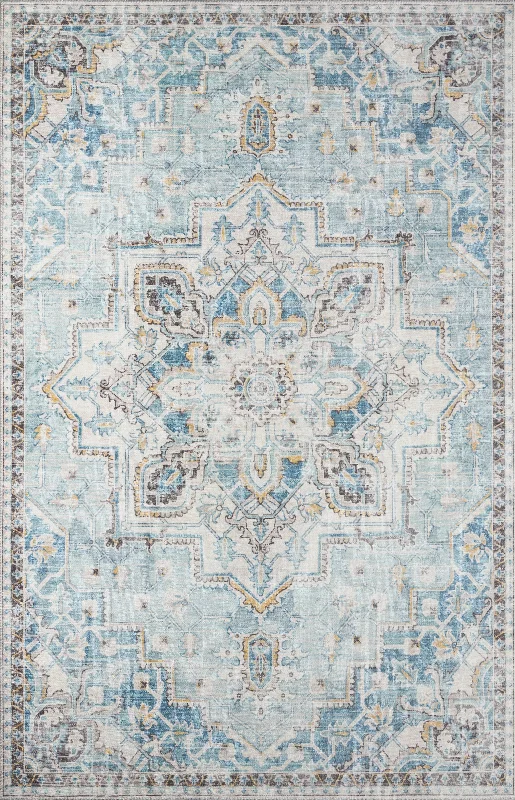 carpet for an elegant and polished floor covering-Afshar Traditional Light Blue Medallion Rug