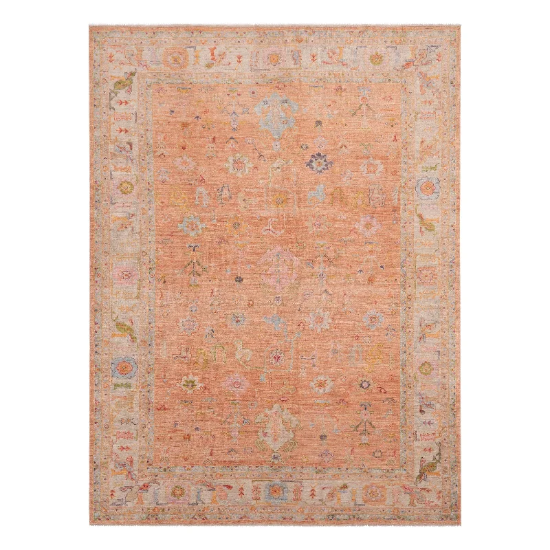 carpet for stylish boutique homes-Orange Traditional Turkish Oushak Wool Rug - 10'1" x 14'