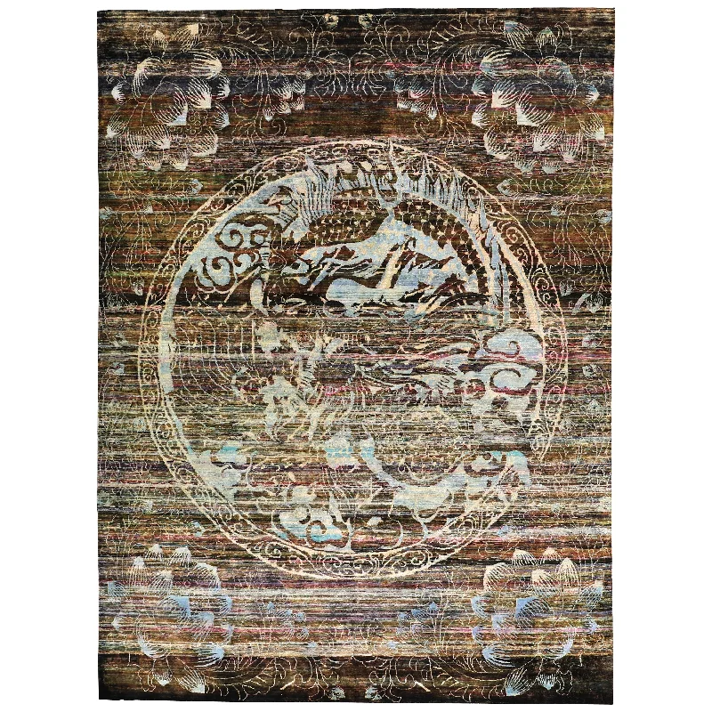 carpet for multi-functional spaces-Black Alchemy Traditional Silk Rug - 8'7" x 11'11"