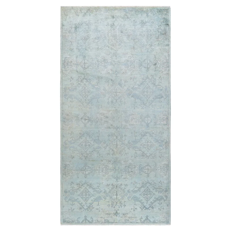 carpet for kids playroom-Mint Blue Overdyed Wool Rug - 6'2" x 12'2"