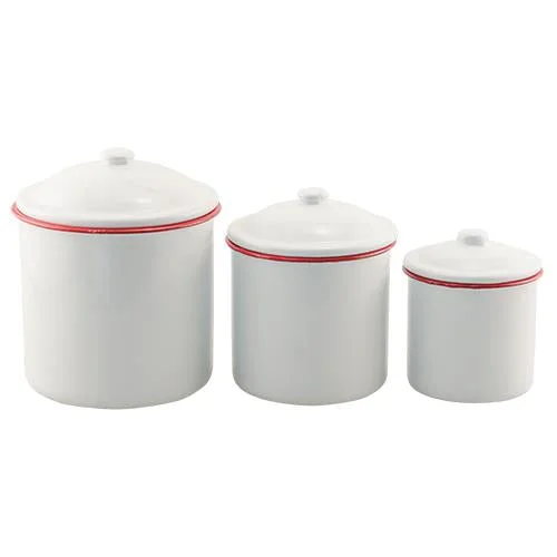 carpet for dynamic color palettes-Red Rim Enamel Canisters - Set of 3