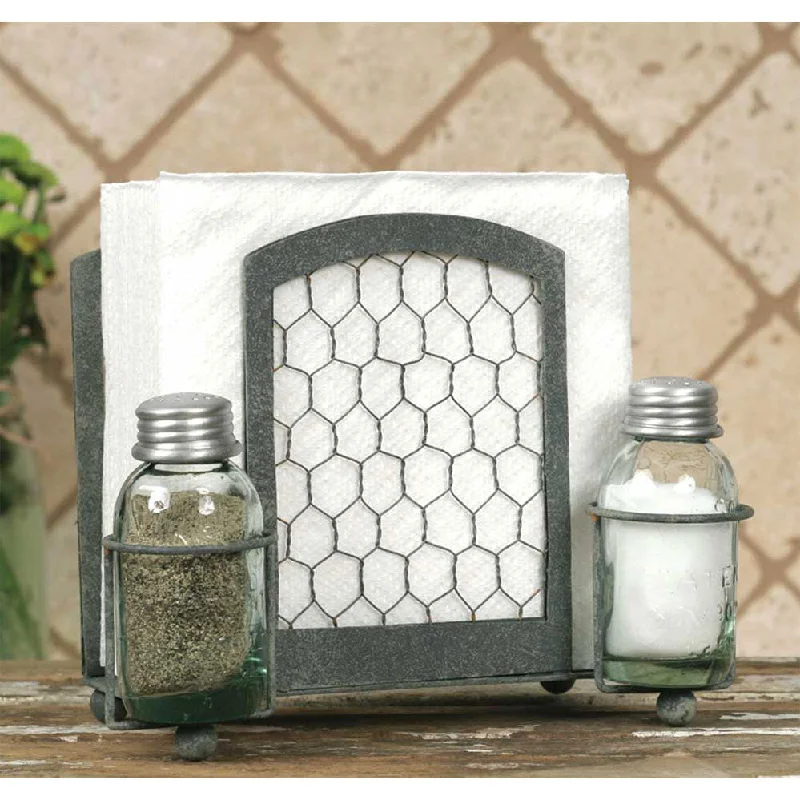 carpet for long-lasting home appeal-Chicken Wire Salt Pepper and Napkin Caddy