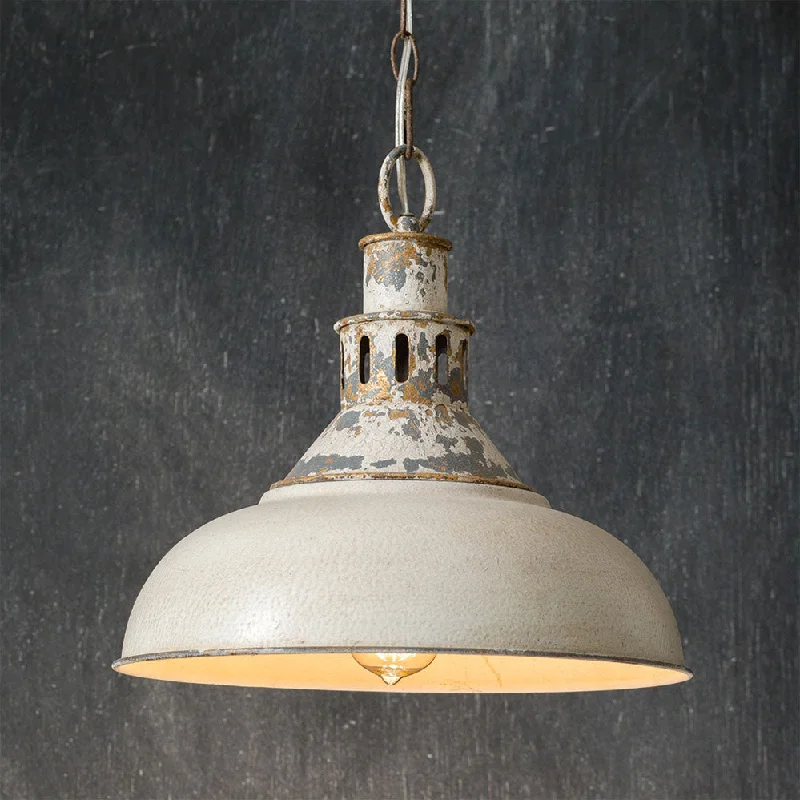 carpet for deep, comfortable pile-Distressed White Barn Pendant Light