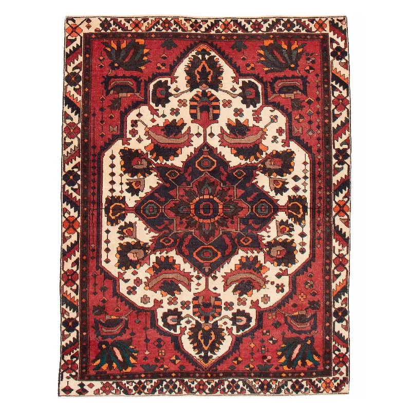 carpet for bright and cheerful spaces-ECARPETGALLERY Hand-knotted Anadol Cream, Red Wool Rug - 5'2 x 6'9