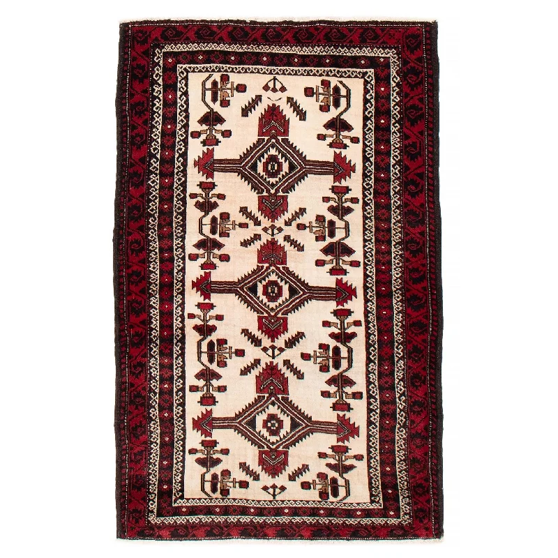 carpet for transitional home decor-ECARPETGALLERY Hand-knotted Baluch Cream, Red Wool Rug - 3'7 x 5'7