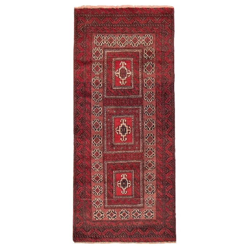 carpet for open-concept living areas-ECARPETGALLERY Hand-knotted Baluch Red Wool Rug - 3'1 x 6'11