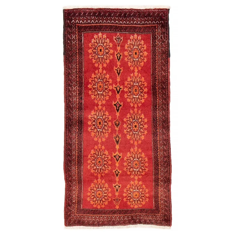 carpet with durable material-ECARPETGALLERY Hand-knotted Baluch Red Wool Rug - 3'3 x 6'7