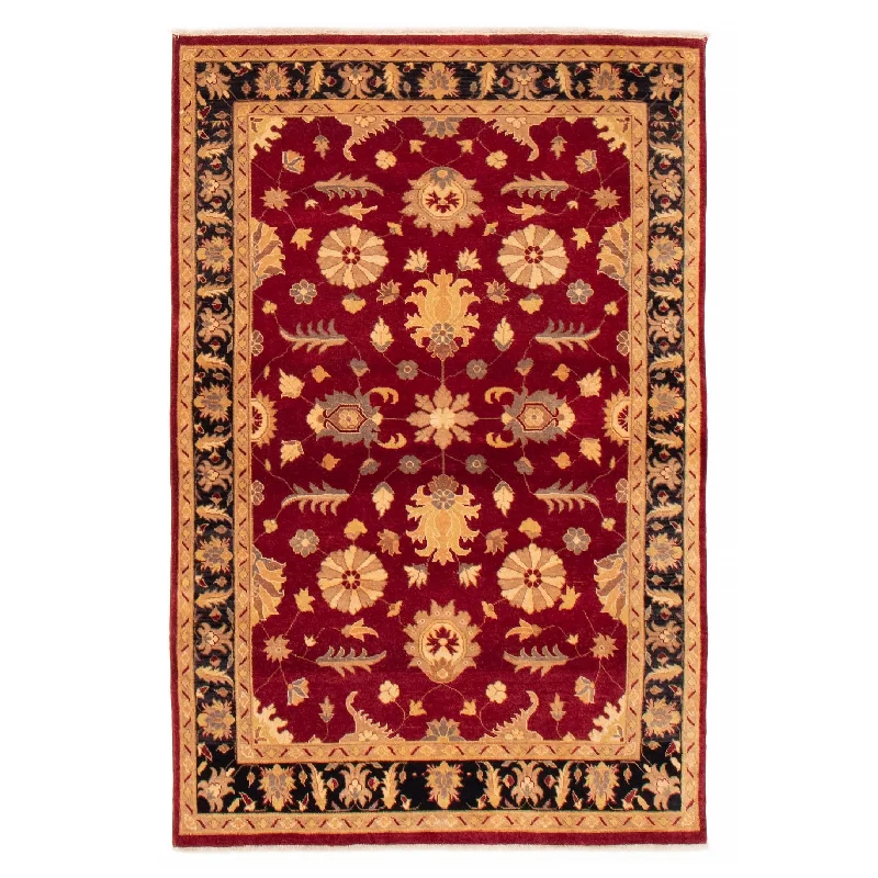 carpet for home office organization-ECARPETGALLERY Hand-knotted Double Knot Burgundy Wool Rug - 3'11 x 5'9