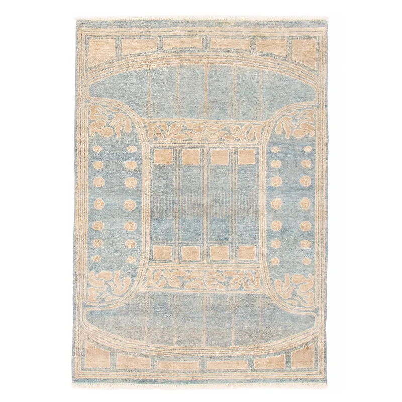 carpet for high-traffic home areas-ECARPETGALLERY Hand-knotted Finest Ziegler Light Blue Wool Rug - 4'1 x 5'9