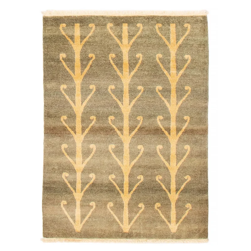 carpet with unique texture and feel-ECARPETGALLERY Hand-knotted Finest Ziegler Olive Wool Rug - 4'2 x 5'6