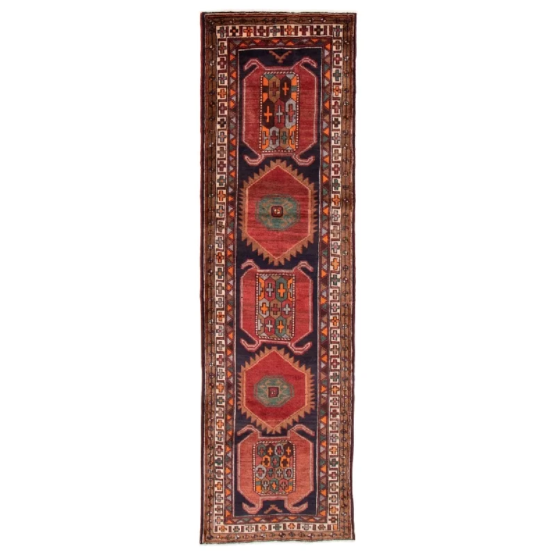 carpet for long-lasting floor protection-ECARPETGALLERY Hand-knotted Konya Anatolian Black, Red Wool Rug - 3'4 x 10'3