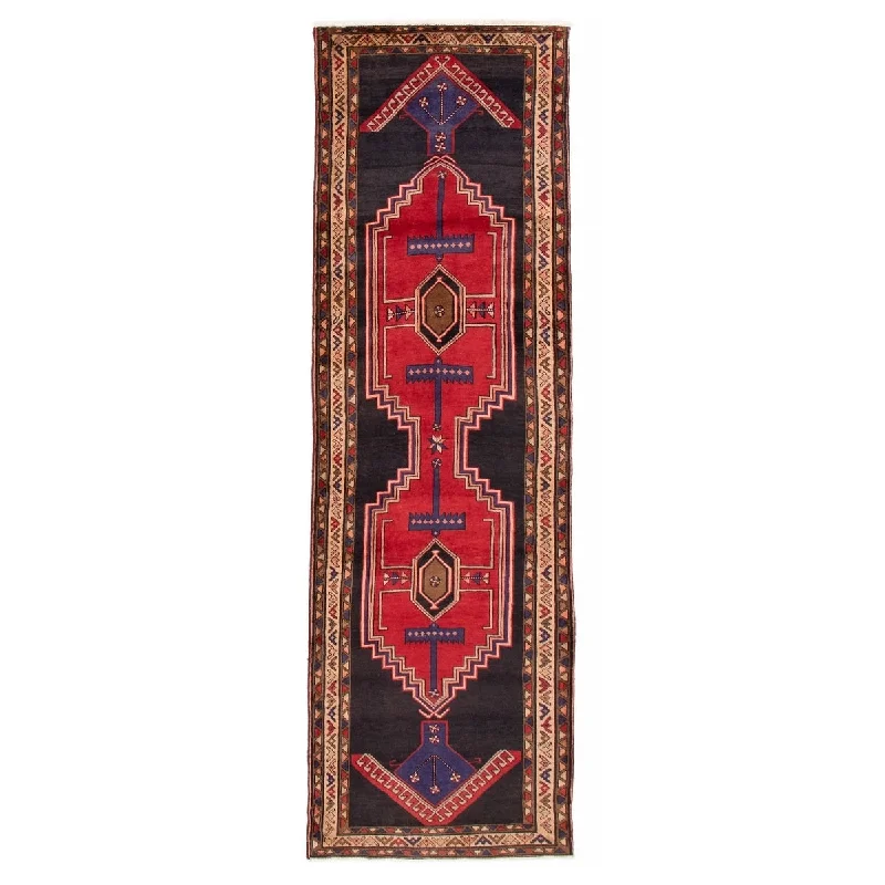 carpet for transforming a room into a statement space-ECARPETGALLERY Hand-knotted Konya Anatolian Black, Red Wool Rug - 3'7 x 10'2