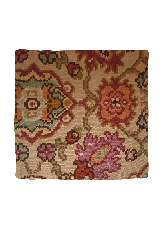 Pillow height and shoulder health adjustment-European Rug Handmade Pillow Traditional 1'6"x1'6" (2x2) Pink Whites/Beige Floral Design #A10251