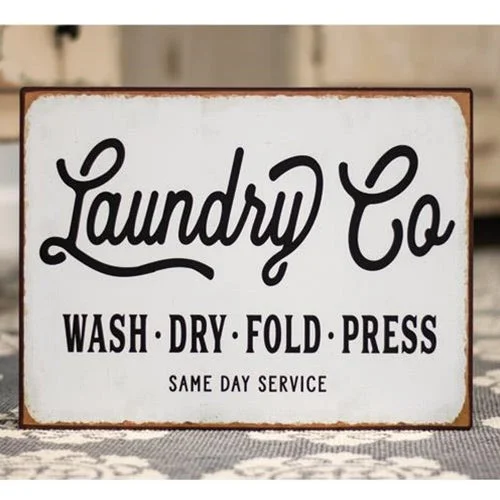 carpet with non-slip backing for safety-Laundry Co. Distressed Metal Sign