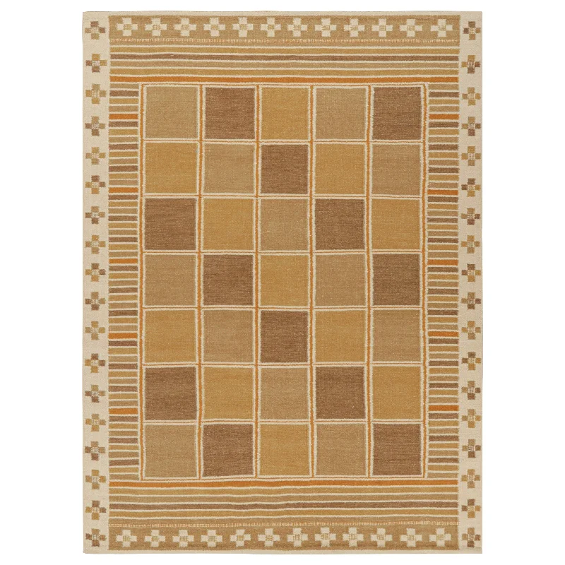 carpet for creating a sense of comfort and coziness-Gold Swedish Inspired Flatweave Wool Rug - 9' x 12'3"