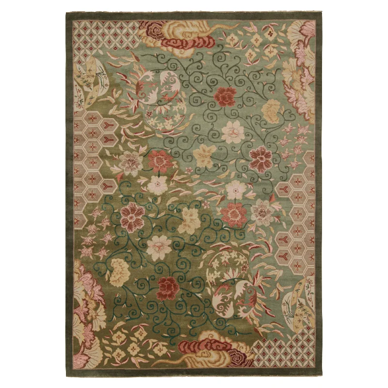 carpet for bathroom use-Green Contemporary Wool Cotton Blend Rug - 9'11" x 14'2"