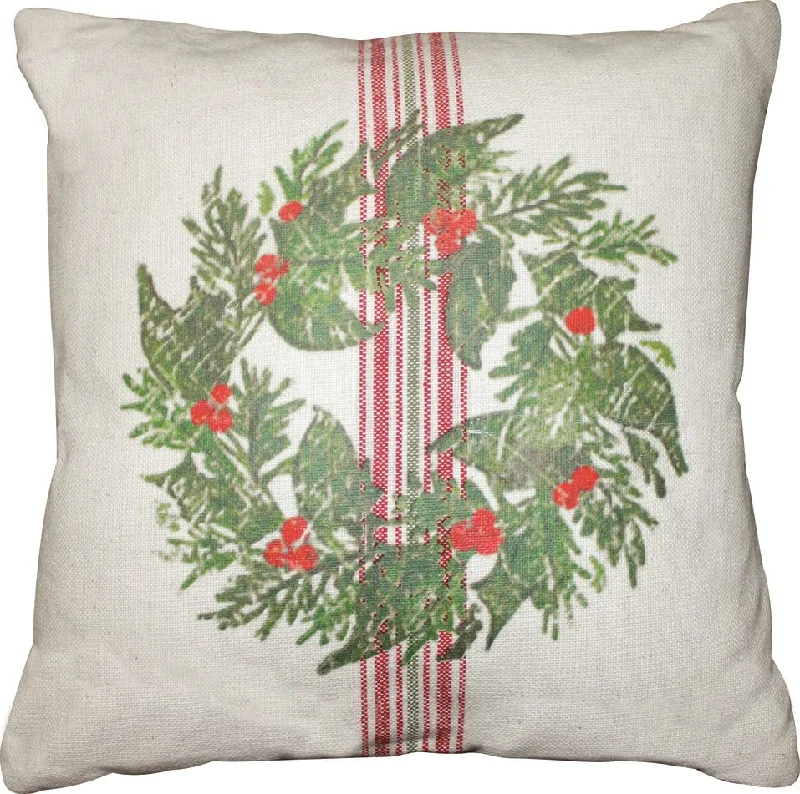 How to pick an antibacterial kids’ pillow-Holiday Grain Sack Cream, Red & Green Pillow 14"x14"