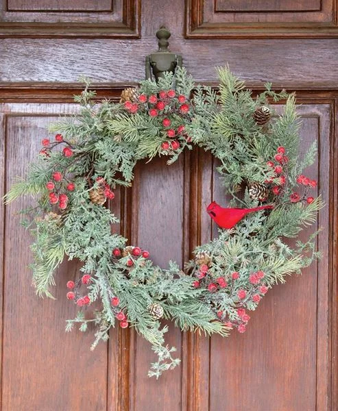 carpet for stylish outdoor rugs-Icy Pine & Sugar Berry Cardinal Wreath