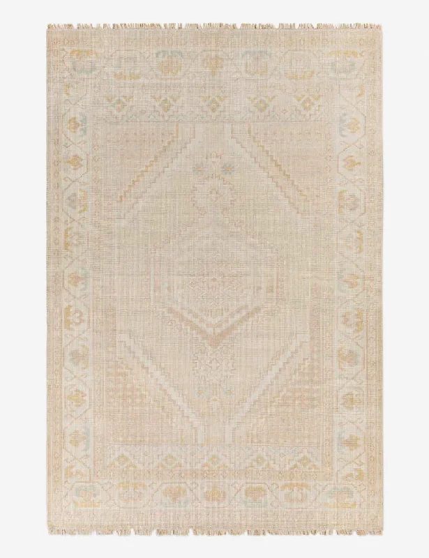 carpet with vibrant geometric patterns-Lotus Hand-Knotted Wool-Blend Rug