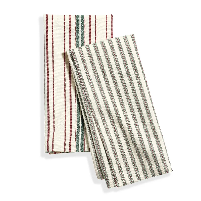 carpet with abstract design-Mixed Stripe Green Tea Towel Set of 2