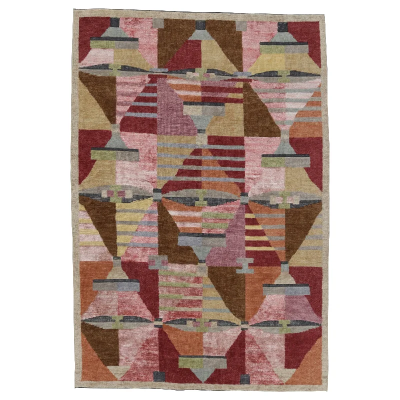 carpet for neutral-toned interiors-Multicolored Swedish Inspired Flatweave Wool Silk Rug - 6' x 8'11"