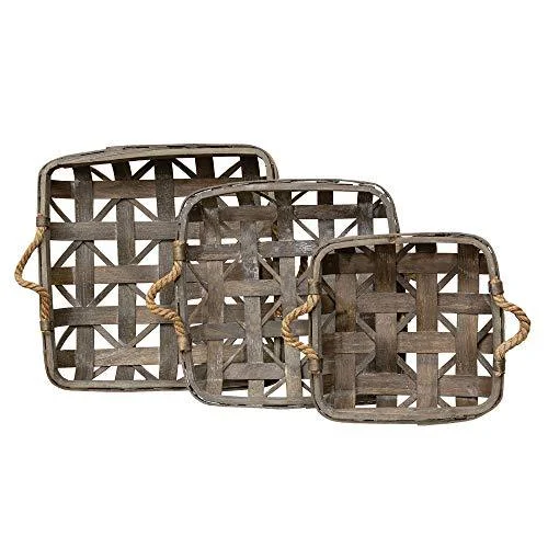 carpet for enhancing the warmth of interiors-Natural Square Tobacco Baskets w/Jute Handles 3/Set