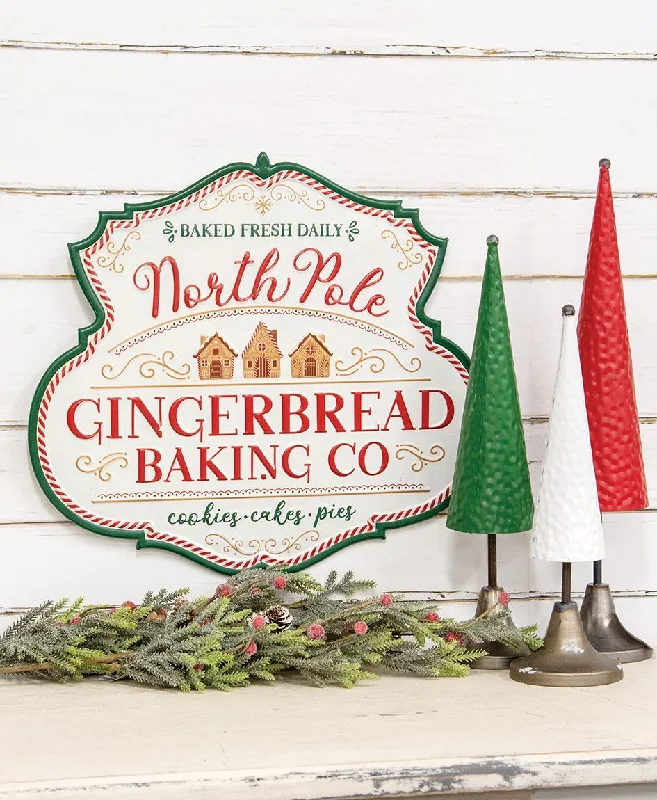 carpet with low-maintenance care-North Pole Gingerbread Baking Co. Metal Sign