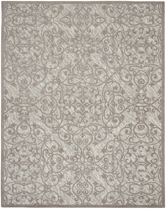 carpet for contemporary urban interiors-Nourison Damask DAS01 Ivory/Grey Area Rug