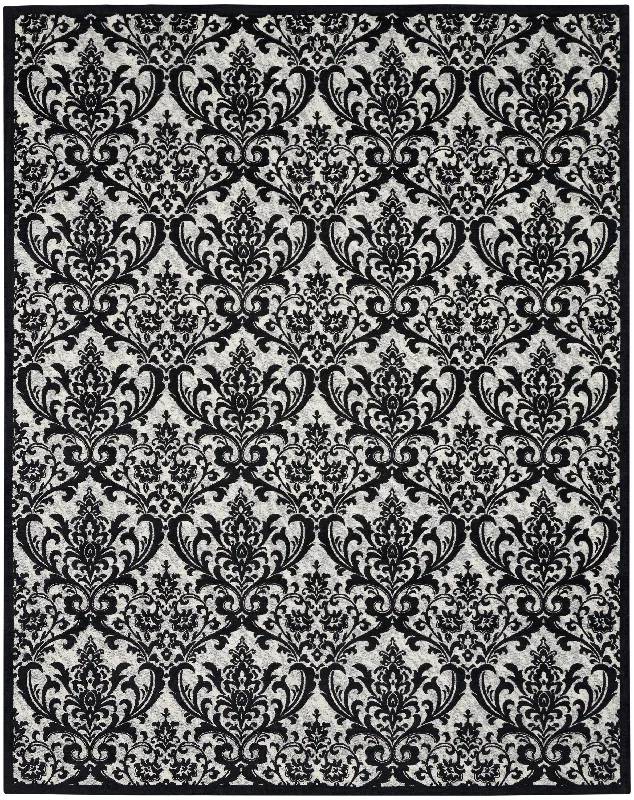 carpet with natural fiber design-Nourison Damask DAS02 Black/White Area Rug