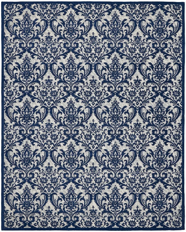 carpet for creating modern home oasis-Nourison Damask DAS02 Ivory/Navy Area Rug