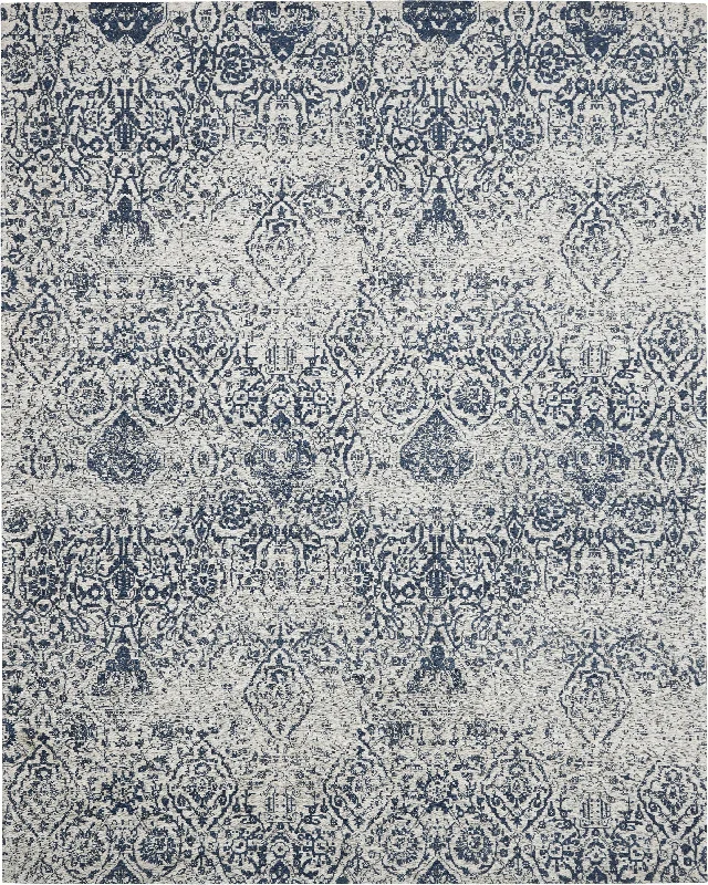 carpet for blending classic and modern styles-Nourison Damask DAS06 Blue Area Rug