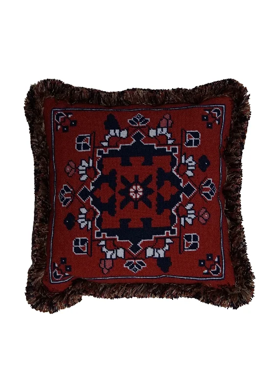 How pillows boost neck fatigue relief-Oriental Rug Chinese Handmade Pillow Tribal 1'4"x1'4" (1x1) Red Needlepoint Geometric Design #A31667