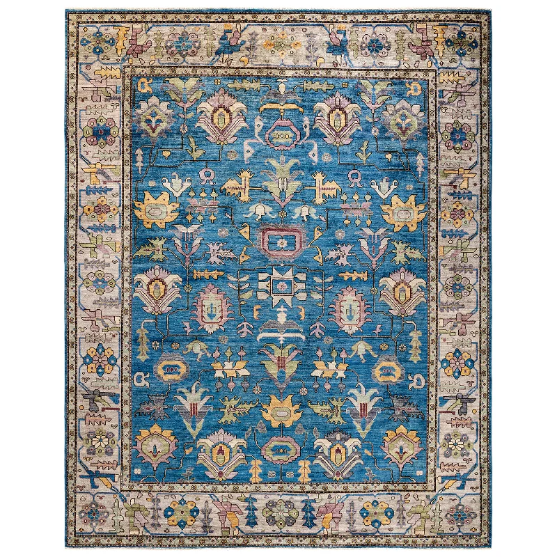 carpet for floor coverage in large rooms-Blue Traditional Serapi Wool Rug - 8'5" x 10'7"