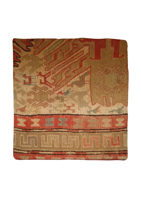 Durability options for latex pillows-Persian Rug Azerbaijan Handmade Pillow Tribal 1'4"x1'4" (1x1) Whites/Beige Kilim Geometric Design #A10574