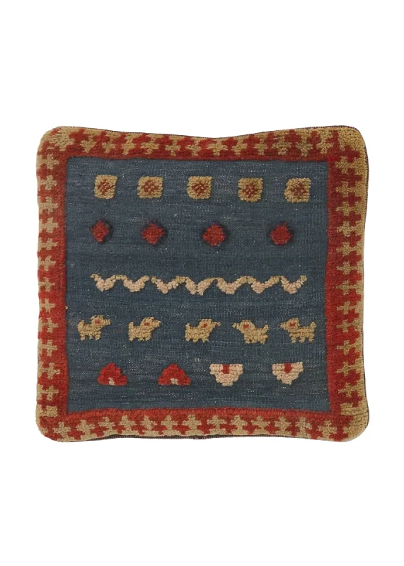 Firmness options for latex pillows-Persian Rug Gabbeh Handmade Pillow Tribal 1'5"x1'5" (1x1) Blue Animals Open Design #35967