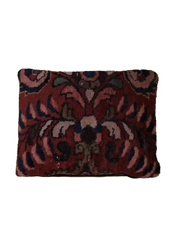 How pillows enhance neck support-Persian Rug Hamadan Handmade Pillow Tribal 0'11"x1'2" (1x1) Red Floral Design #A33763