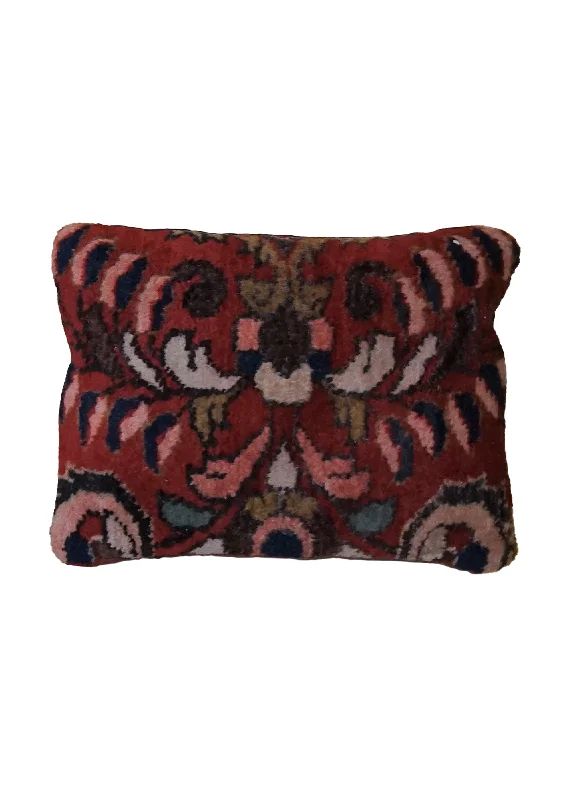 Durability options for latex pillows-Persian Rug Hamadan Handmade Pillow Tribal 0'11"x1'3" (1x1) Red Floral Design #A33764